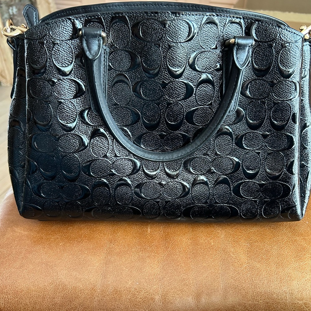 Coach Black Embossed Leather Satchel 12” x 9” x 5” approximately - Picture 2 of 13
